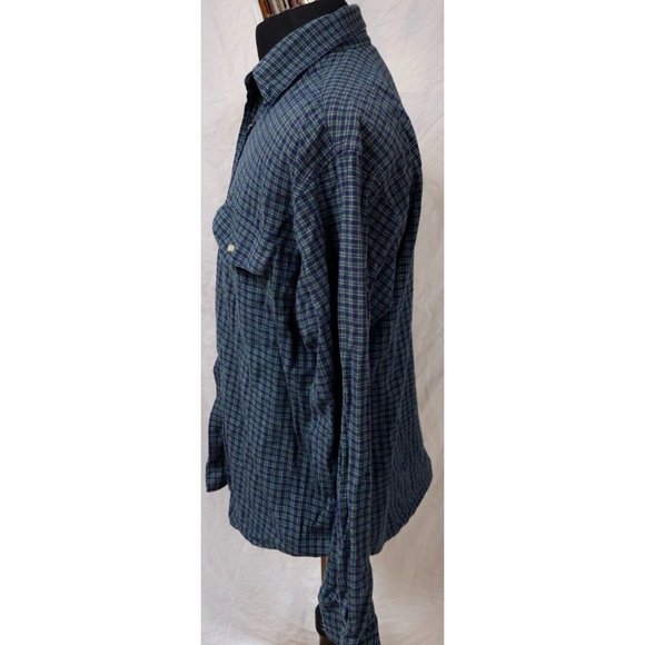 Roper XL Green Blue Check Long Sleeve Button Down Heavyweight Western Shirt - Picture 5 of 11
